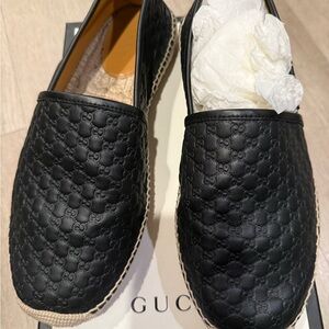 Gucci Black and Tan Leather Espadrilles